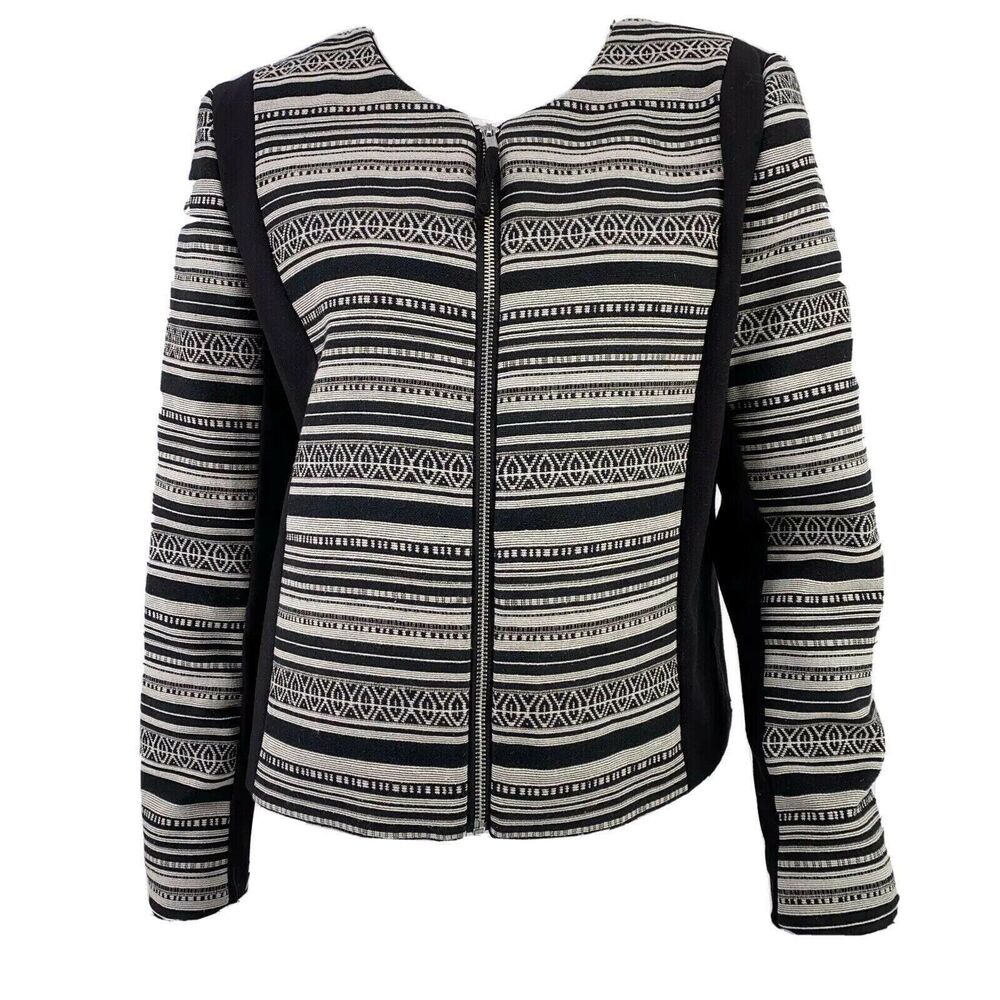 H&M Black and White Striped Pattern Zip Front Blazer